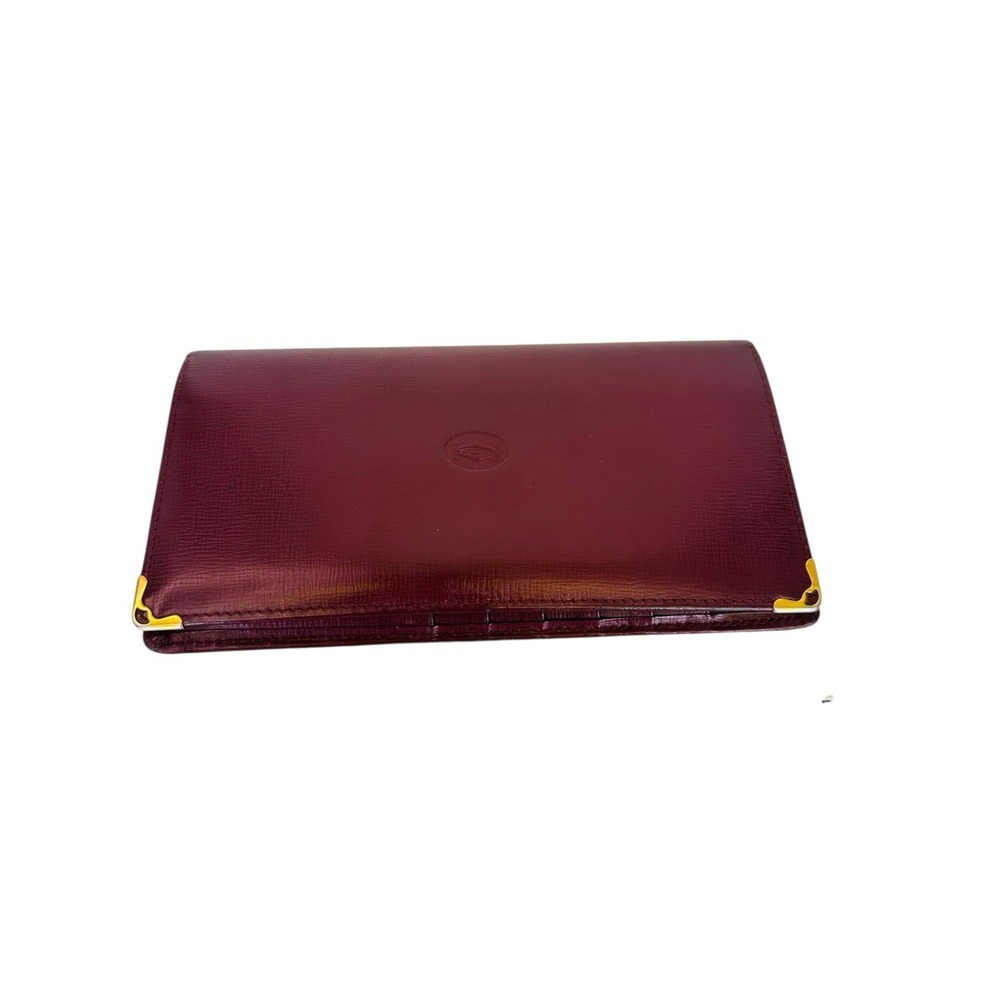 CARTIER Paris Burgundy Leather Billfold Breast Waller 12 Card Holder Pre-owned - Picture 12 of 12